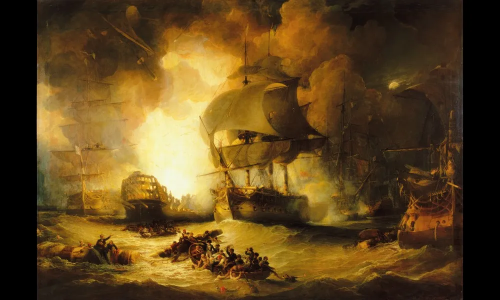 ナイルの海戦。ジョージ・アーノルド（George Arnald）画。