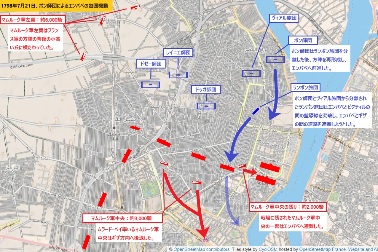 1798年7月21日、ボン師団によるエンバベの包囲機動（ピラミッドの戦い）