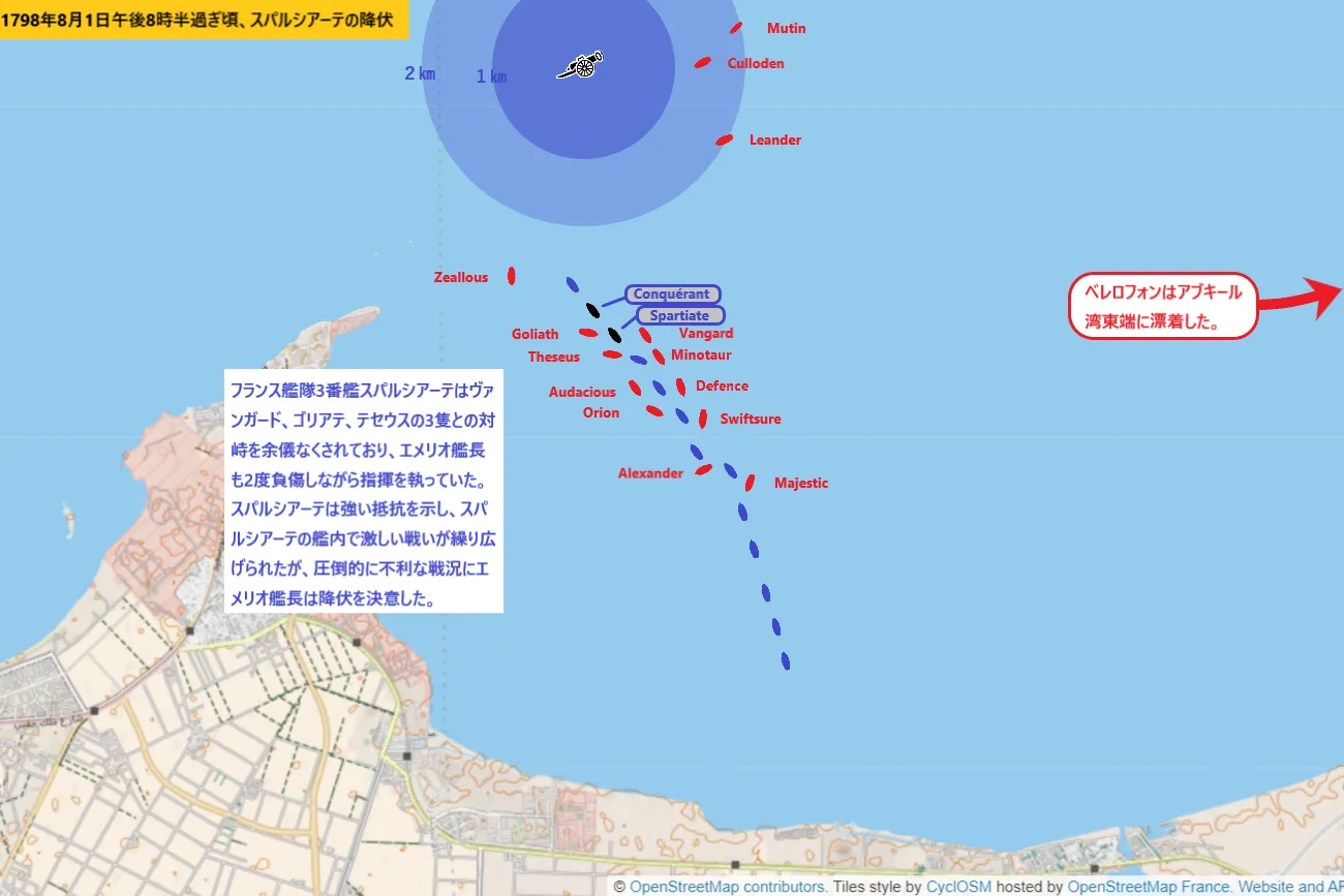 1798年8月1日午後8時半過ぎ頃、スパルシアーテの降伏