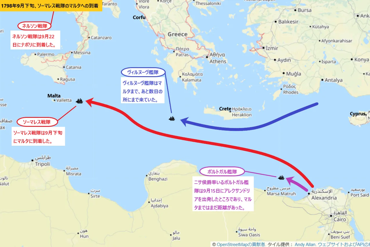 1798年9月下旬、ソーマレス戦隊のマルタへの到着