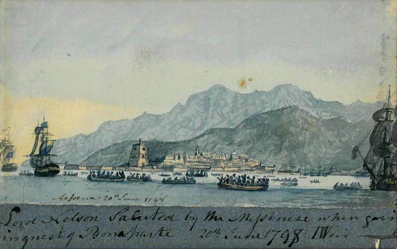 1798年7月20日、ネルソン卿がボナパルトの捜索に出かける際にナポリ人から敬礼を受ける。