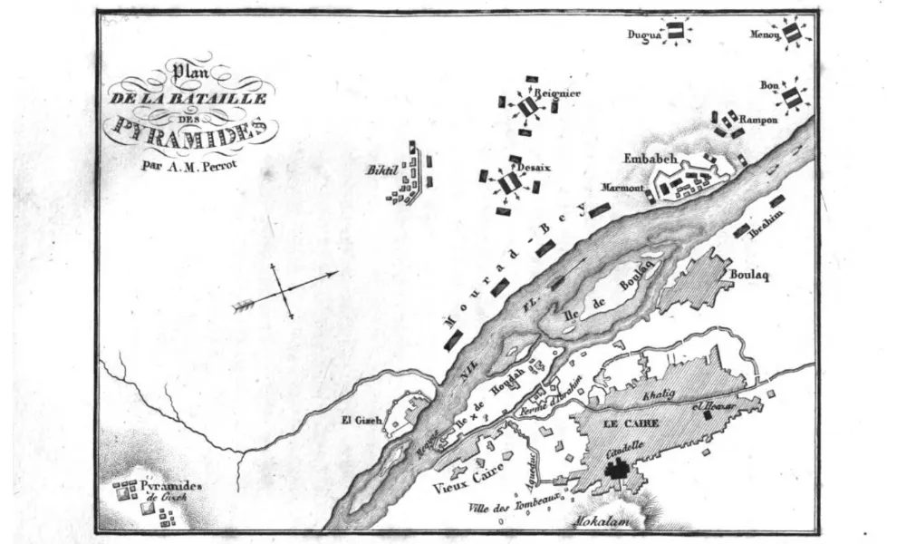 1798年7月21日に行われた「ピラミッドの戦い」の地図