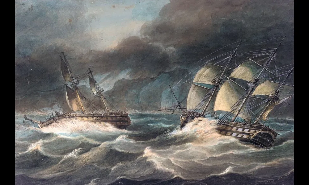 トゥーロン沖で嵐と遭遇するネルソンの旗艦「ヴァンガード」