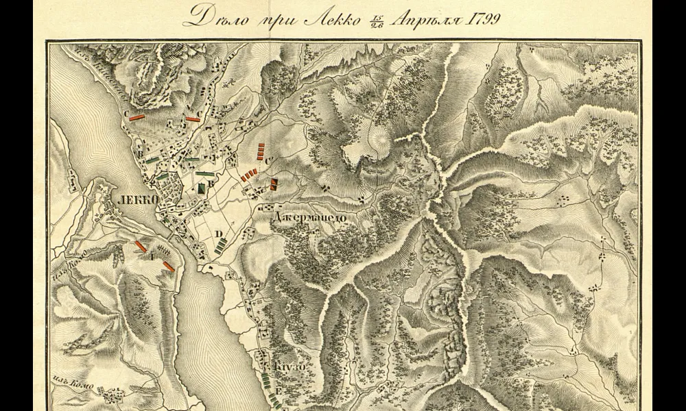 1799年1799年4月26日、カッサーノ・ダッタの戦いにおけるレッコ要塞での戦闘図。