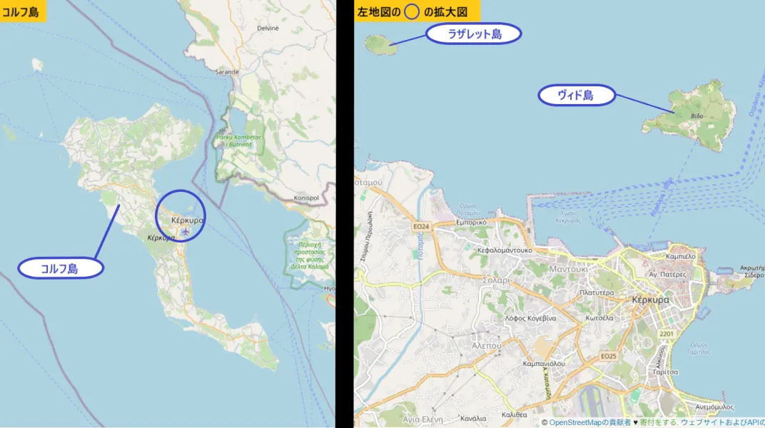 コルフ島の地図