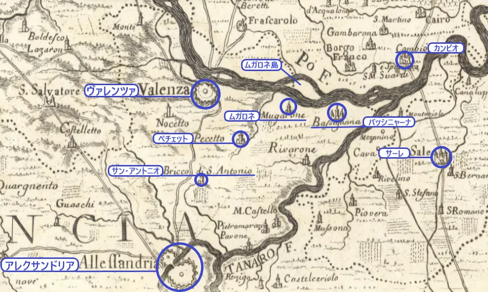 1772年のバッシニャーナ周辺地図