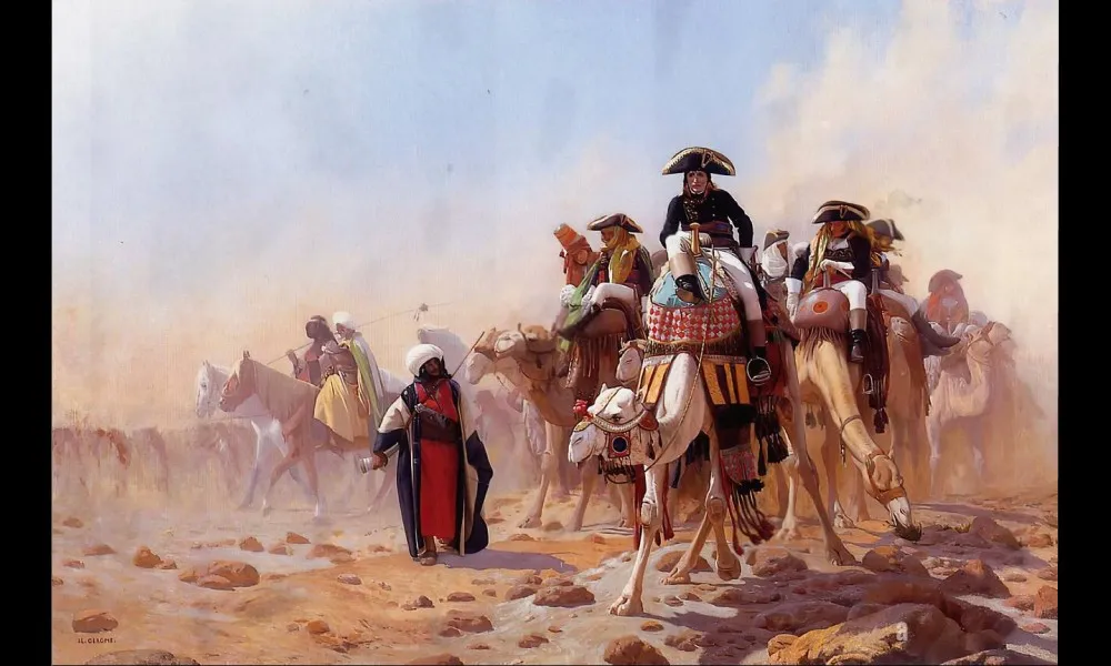 「エジプトにおけるナポレオンと側近」。ジャン・レオン・ジェローム(Jean Leon Gerome)画。1868年。