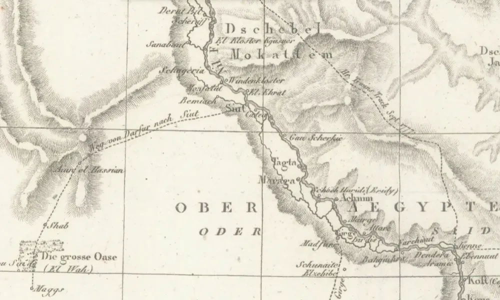 1818年のハルガ・オアシスが「El Wah」と表記されている古地図。「El War」、「El Ouah」などと表記されているものもある。