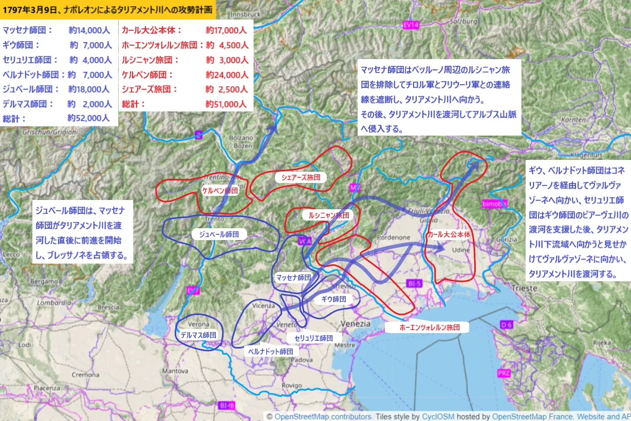 1797年3月9日、ナポレオンによるタリアメント川への攻勢計画