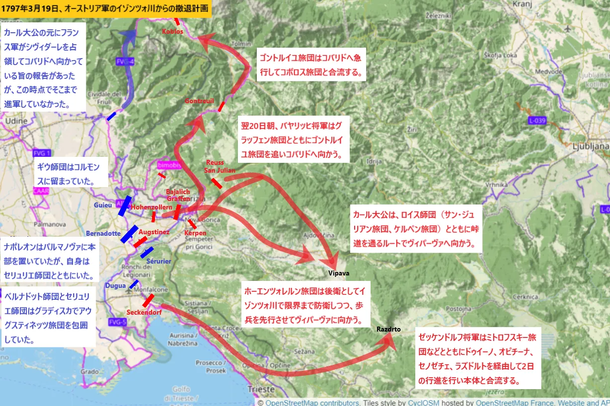 第一次イタリア遠征最後の戦役：オーストリア軍のイゾンツォ川からの撤退計画