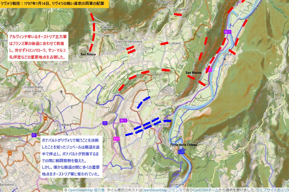 Arrangement of both armies just before the Battle of Rivoli